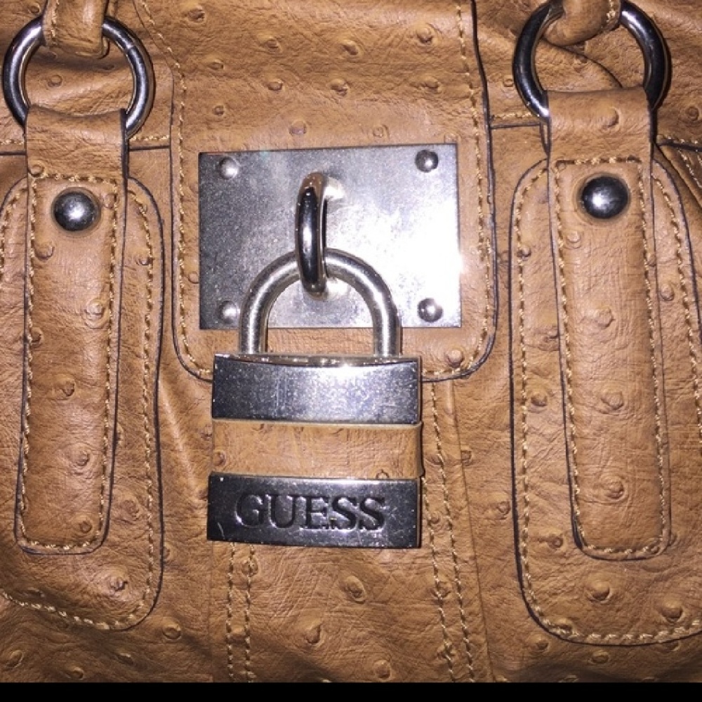 Tan GUESS purse with silver lock